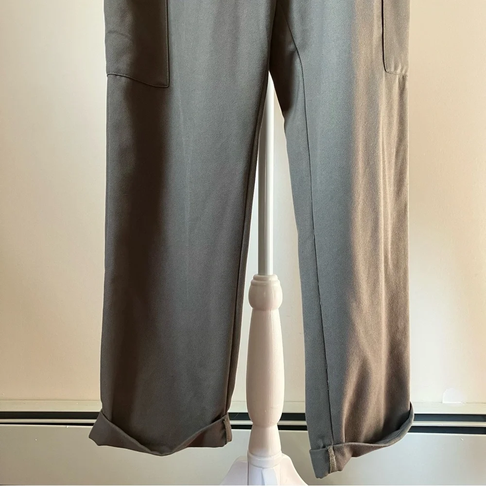 Zara Army Green Cropped Wide Leg Cargo Pant Trousers size XS